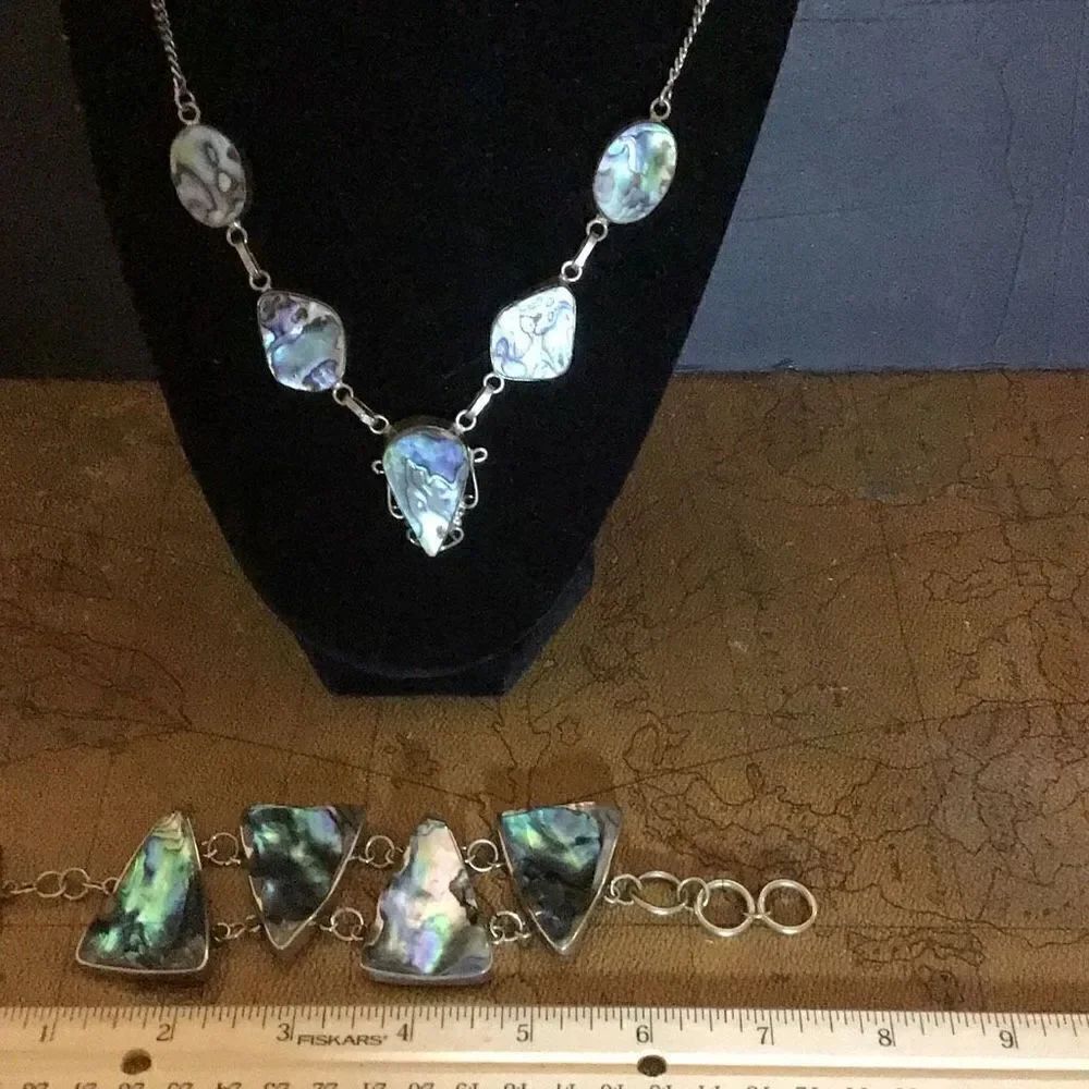 Necklace and bracelet set abalone shell from estate sale in New Orleans